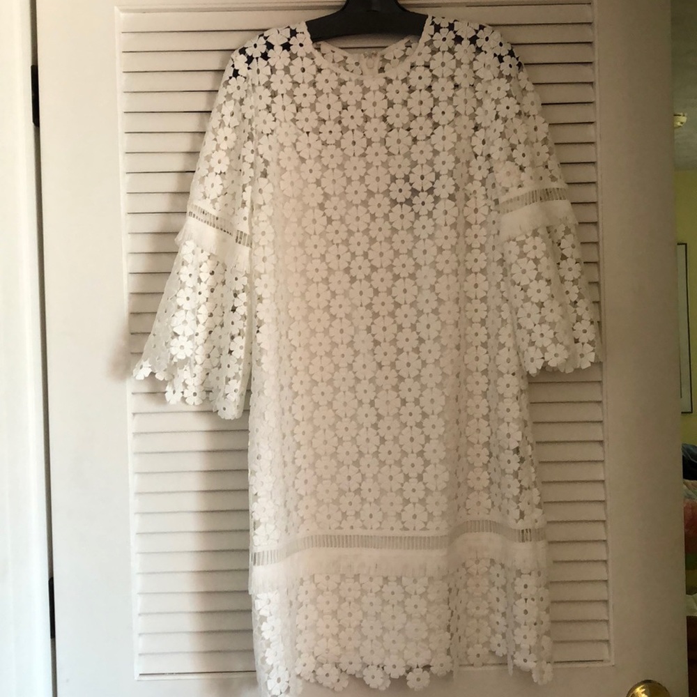 Lela Rose white floral lace dress with